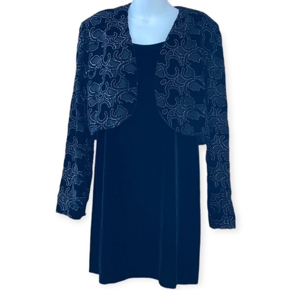 Virgo | Black Velvet Formal Mini Dress Cropped Sparkle Jacket 10 - Picture 1 of 9